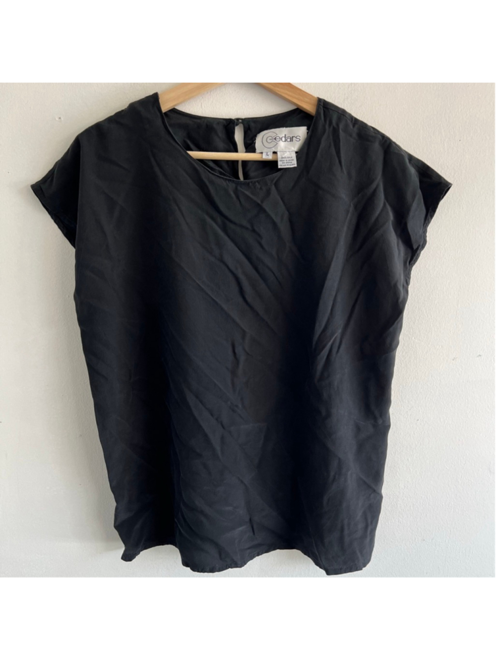 Cedars Black Silk Tunic Top L